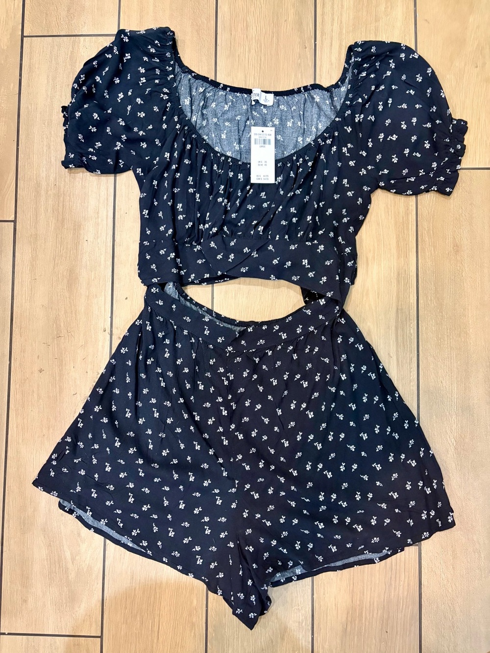 Hollister Black Floral Cutout Romper/shorts